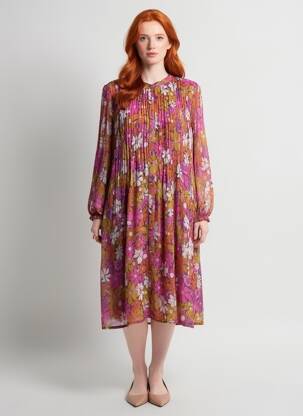 Robe mi-longue coupe fluide manches longues violet LA PETITE ETOILE femme