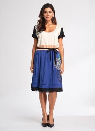 Robe mi-longue manches courtes manches courtes bleu DESIGUAL femme