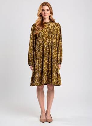 Robe mi-longue imprimé fantaisie manches longues jaune MOLLY BRACKEN femme