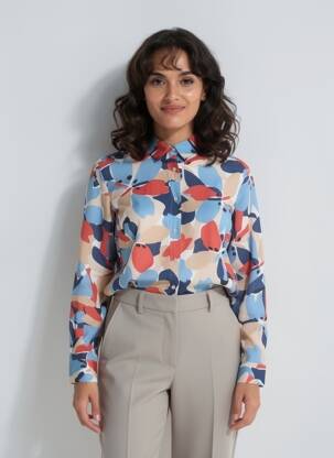 Chemisier coupe cintrée manches longues bleu TBS femme