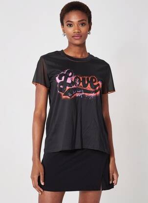 T-shirt sérigraphie manches courtes noir DESIGUAL femme