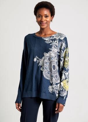Pull stretch manches longues bleu DESIGUAL femme
