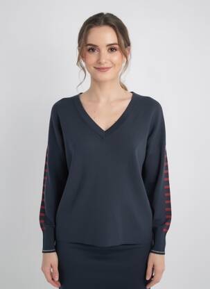 Pull col v manches longues bleu TBS femme