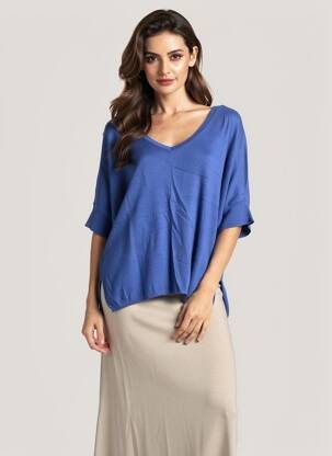 Pull col v manches 3/4 bleu ARTLOVE femme