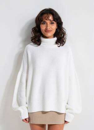 Pull col roulé resserrée sur le bas manches longues blanc LPB LES PETITES BOMBES  femme