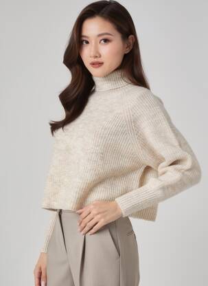 Pull col roulé tissage chiné manches longues beige LE TEMPS DES CERISES femme