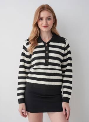 Pull stretch manches longues noir LE TEMPS DES CERISES femme