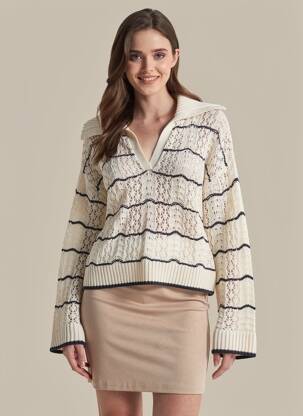 Pull maille ajourée manches longues beige PEPE JEANS femme