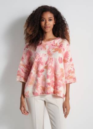Pull stretch manches 3/4 rose GRACE & MILA femme