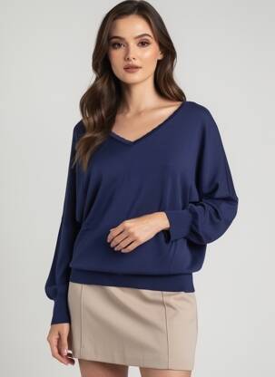Pull col v manches longues bleu GRACE & MILA femme