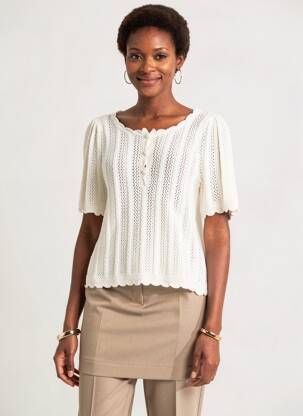 Pull maille ajourée manches courtes beige RUE MAZARINE femme