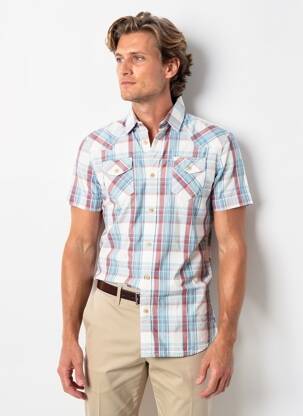 Chemise manches courtes imprimé carreaux bleu PETROL INDUSTRIES homme