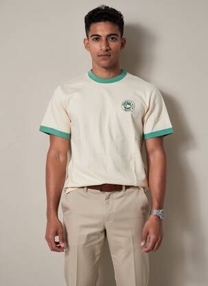 T-shirt broderie manches courtes beige FAGUO homme