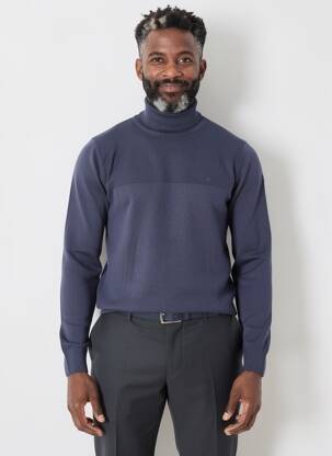 Pull col roulé coupe cintrée manches longues bleu TBS homme