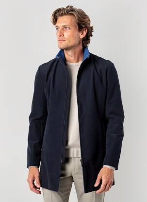 Manteau long coupe droite sans capuche bleu PIERRE TALAMON homme