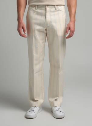 Pantalon droit tissage popeline taille normale beige PIERRE TALAMON homme