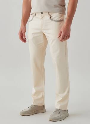 Pantalon slim tissage popeline taille normale beige PIERRE TALAMON homme