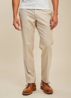 Pantalon droit tissage popeline taille normale beige PIERRE TALAMON homme
