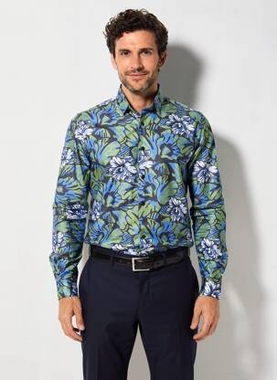 Chemise manches longues imprimé fantaisie bleu PIERRE TALAMON homme