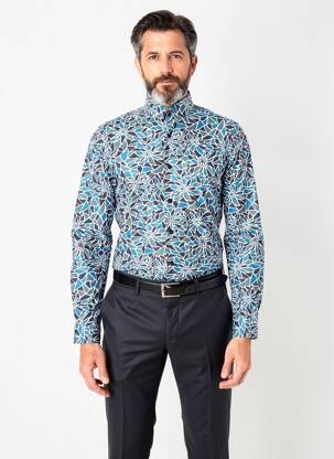 Chemise manches longues imprimé fantaisie bleu PIERRE TALAMON homme