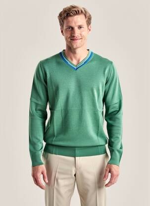 Pull col v manches longues vert PIERRE TALAMON homme
