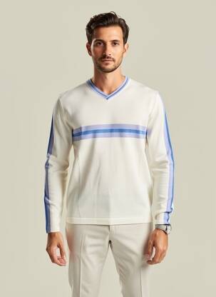 Pull col v manches longues blanc PIERRE TALAMON homme