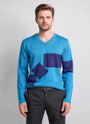 Pull col v manches longues bleu PIERRE TALAMON homme