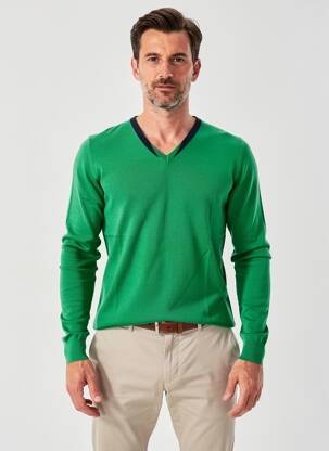 Pull col v manches longues vert PIERRE TALAMON homme