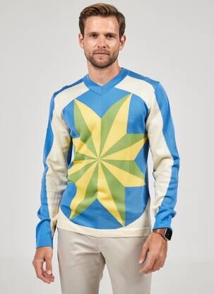 Pull col v manches longues bleu PIERRE TALAMON homme