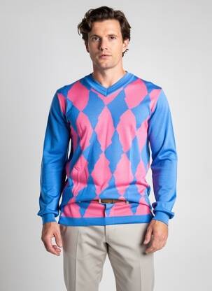 Pull col v manches longues bleu PIERRE TALAMON homme