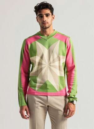 Pull stretch manches longues vert PIERRE TALAMON homme