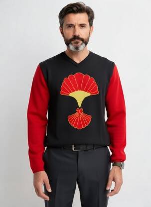 Pull col v manches longues noir PIERRE TALAMON homme