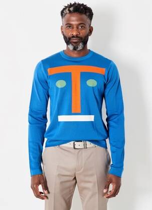 Pull stretch manches longues bleu PIERRE TALAMON homme