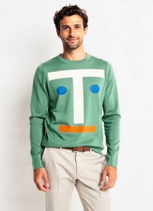 Pull stretch manches longues vert PIERRE TALAMON homme