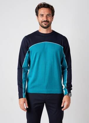 Pull stretch manches longues bleu PIERRE TALAMON homme