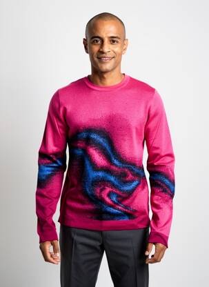 Pull stretch manches longues rose PIERRE TALAMON homme