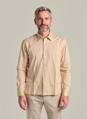 Chemise manches longues coupe droite beige PIERRE TALAMON homme