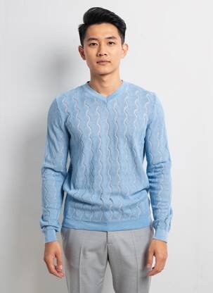 Pull col v manches longues bleu PIERRE TALAMON homme