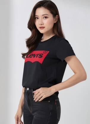 T-shirt sérigraphie floquée manches courtes noir LEVI'S femme