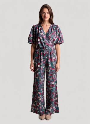 Combi-pantalon fermeture boutonnée au dos manches courtes bleu LA PETITE ETOILE femme