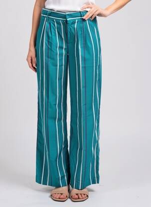 Pantalon large tissage popeline taille haute vert GRACE & MILA femme
