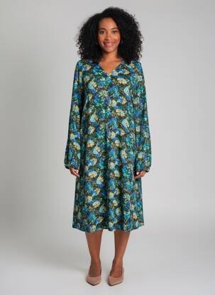 Robe mi-longue imprimé fleurs manches longues bleu AGATHE & LOUISE femme