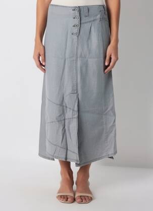 Jupe longue coupe droite gris FLEUR DE SEL femme