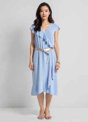 Robe mi-longue tissage crêpe manches courtes bleu ESTEL COLLECTION femme