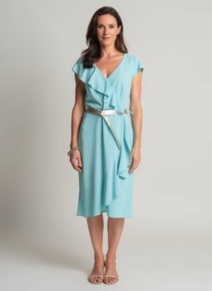 Robe mi-longue tissage crêpe manches courtes vert ESTEL COLLECTION femme