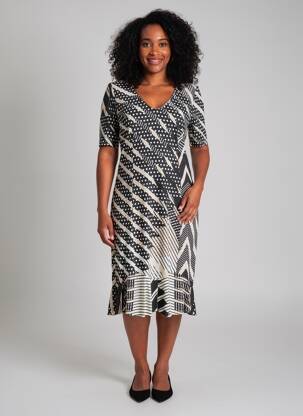 Robe mi-longue manches courtes manches courtes noir EROKE femme