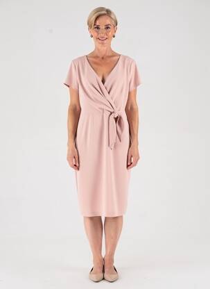 Robe mi-longue tissage crêpe manches courtes rose ESTEL COLLECTION femme
