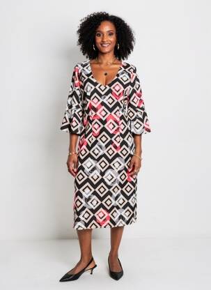 Robe mi-longue manches 3/4 manches 3/4 noir EROKE femme