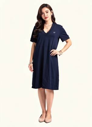 Robe mi-longue manches courtes manches courtes bleu DELAHAYE femme