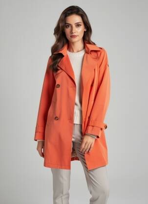 Trench finition intérieure doublure imprimée a capuche orange DELAHAYE femme